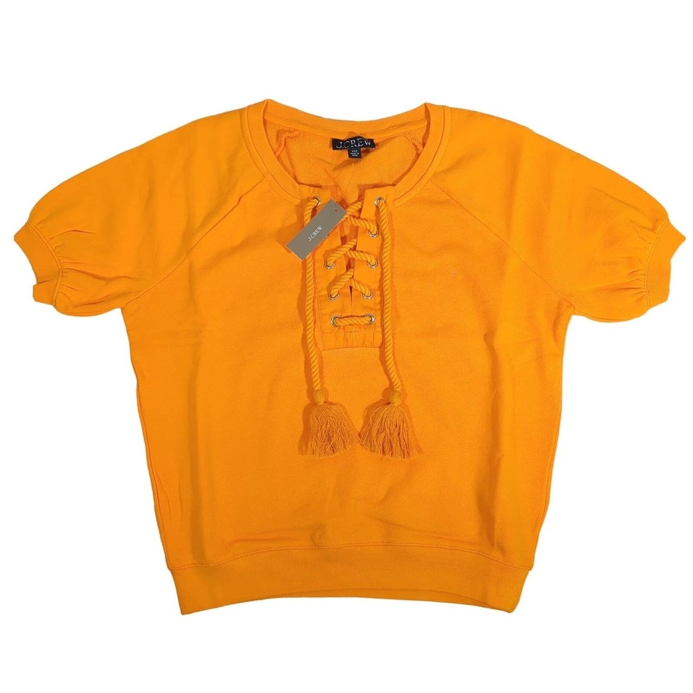 J. Crew‎ Orange Lace Up Sweatshirt Pullover Short Sleeve XXS